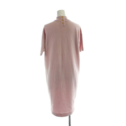 Chanel Short Sleeve Dress Knit Long High Neck Logo Gold Button 1 Pink — view 2