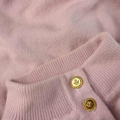 Chanel Short Sleeve Dress Knit Long High Neck Logo Gold Button 1 Pink — view 7