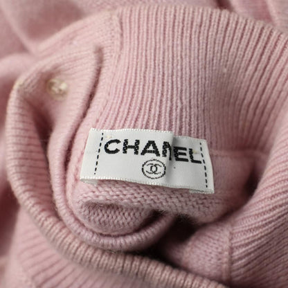 Chanel Short Sleeve Dress Knit Long High Neck Logo Gold Button 1 Pink — view 6