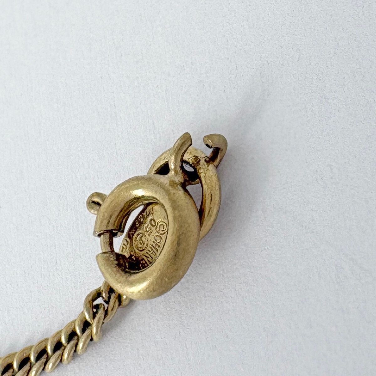 Chanel CC Logo Line Stone Necklace Snowflake Faux Pearl Gold Pink — view 4
