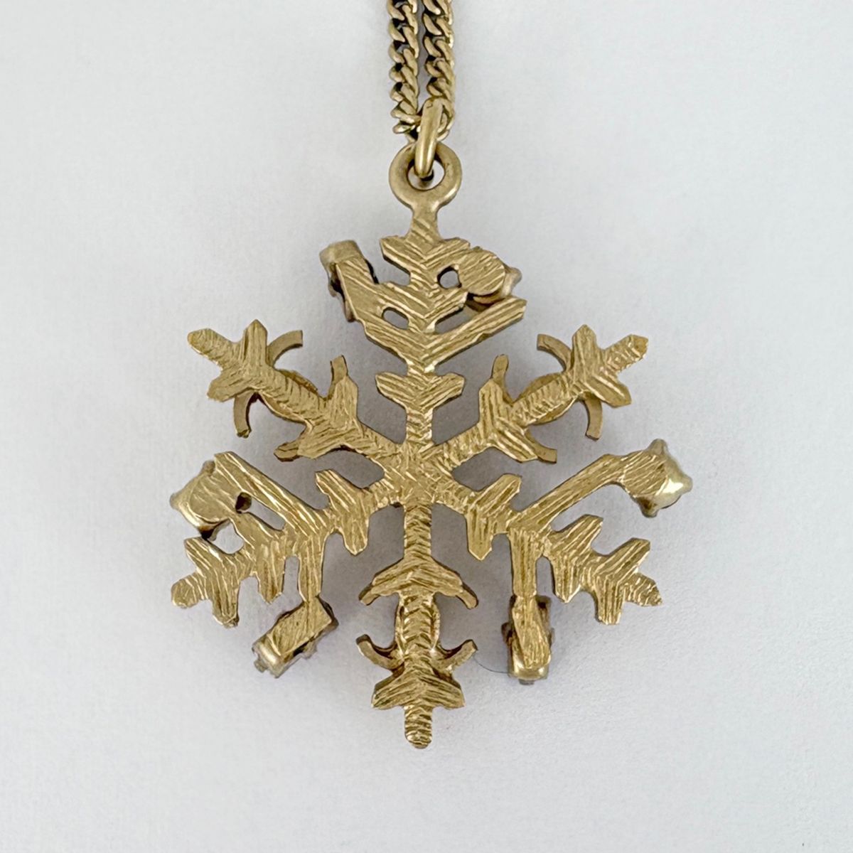 Chanel CC Logo Line Stone Necklace Snowflake Faux Pearl Gold Pink — view 2