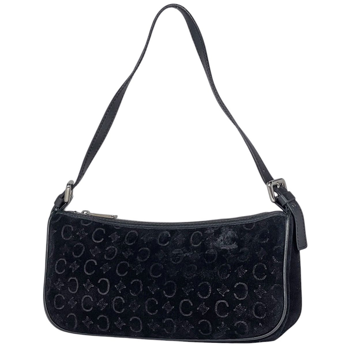 Celine C Macadam Pattern Handbag Suede Black