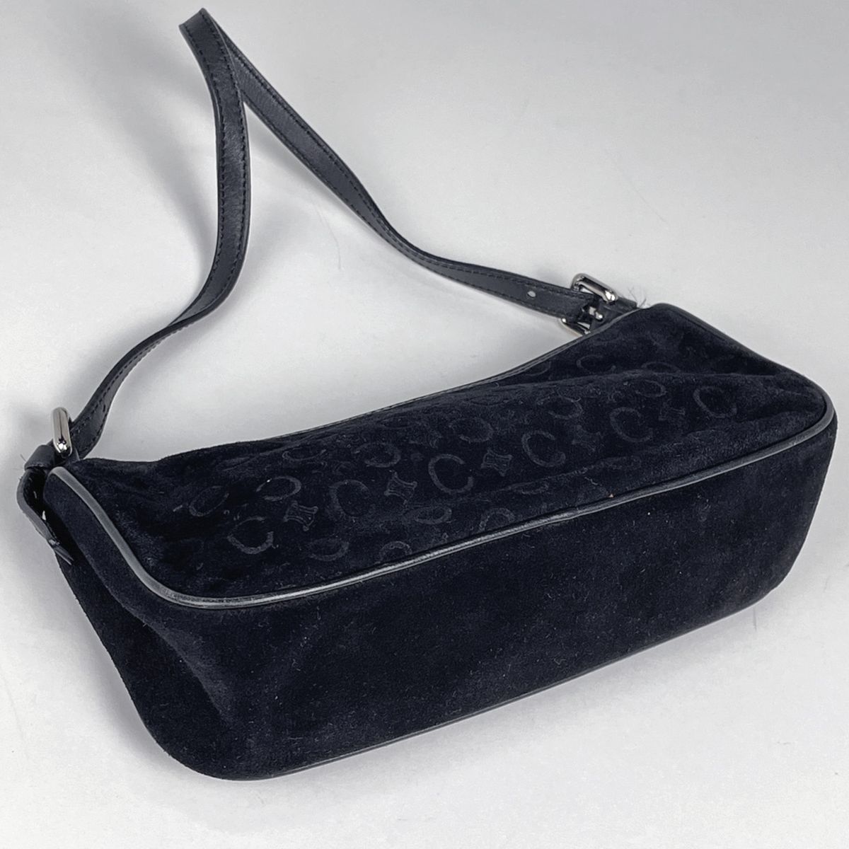 Celine C Macadam Pattern Handbag Suede Black — view 2