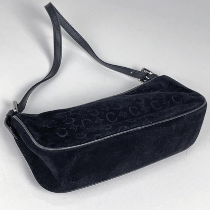 Celine C Macadam Pattern Handbag Suede Black — view 2