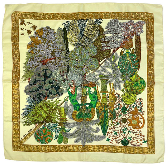Hermes Carre 90 les Legendes de L'arbre Wood Legend Scarf Silk Yellow Multicolor