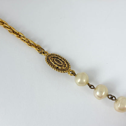 Chanel CC Logo Faux Pearl Necklace Color Stone Gold Plated — view 2