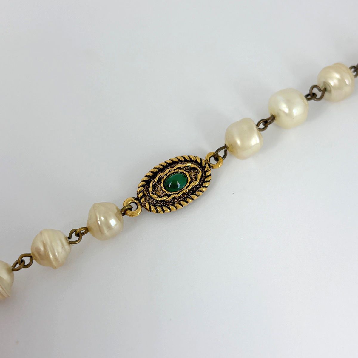 Chanel CC Logo Faux Pearl Necklace Color Stone Gold Plated — view 3