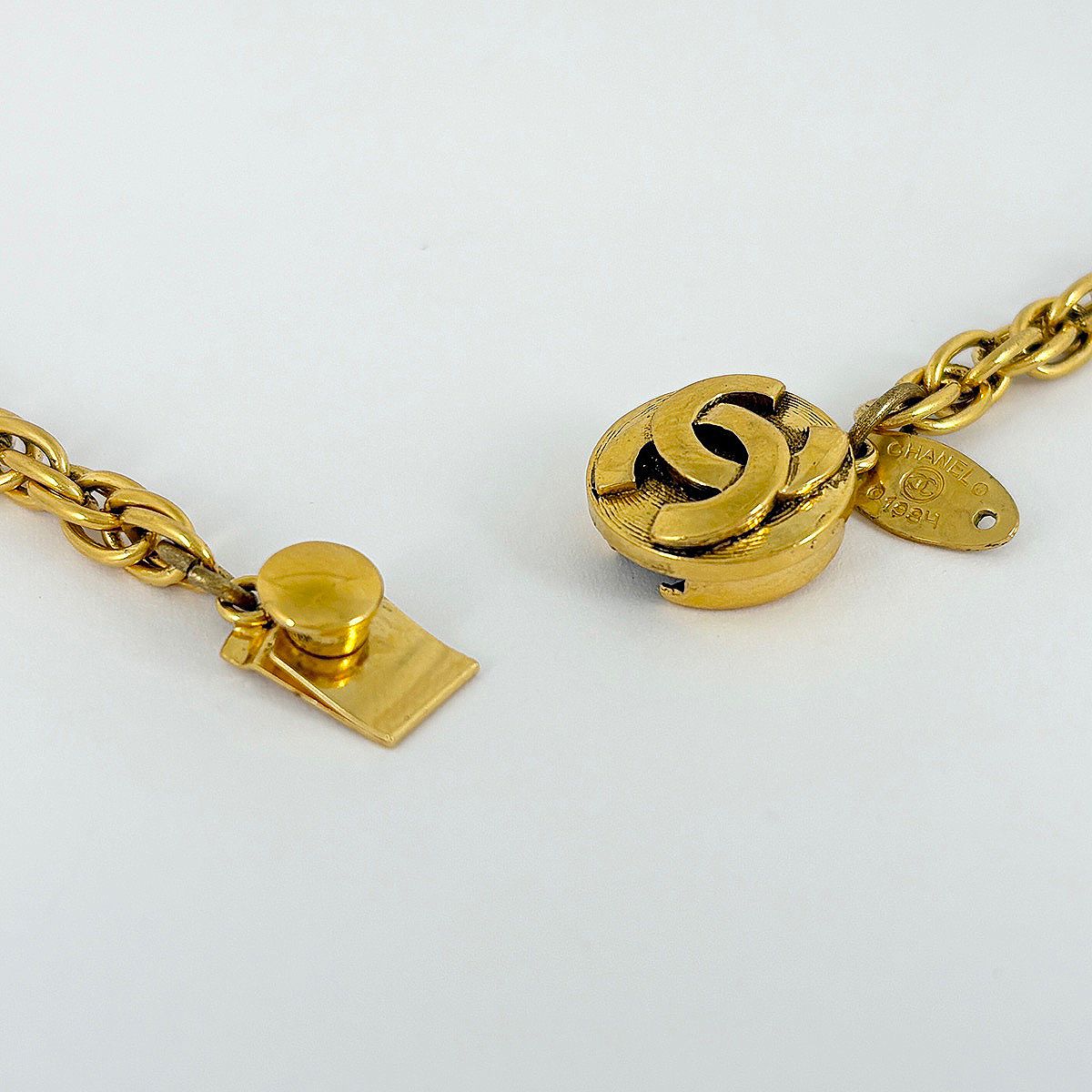 Chanel CC Logo Faux Pearl Necklace Color Stone Gold Plated — view 4
