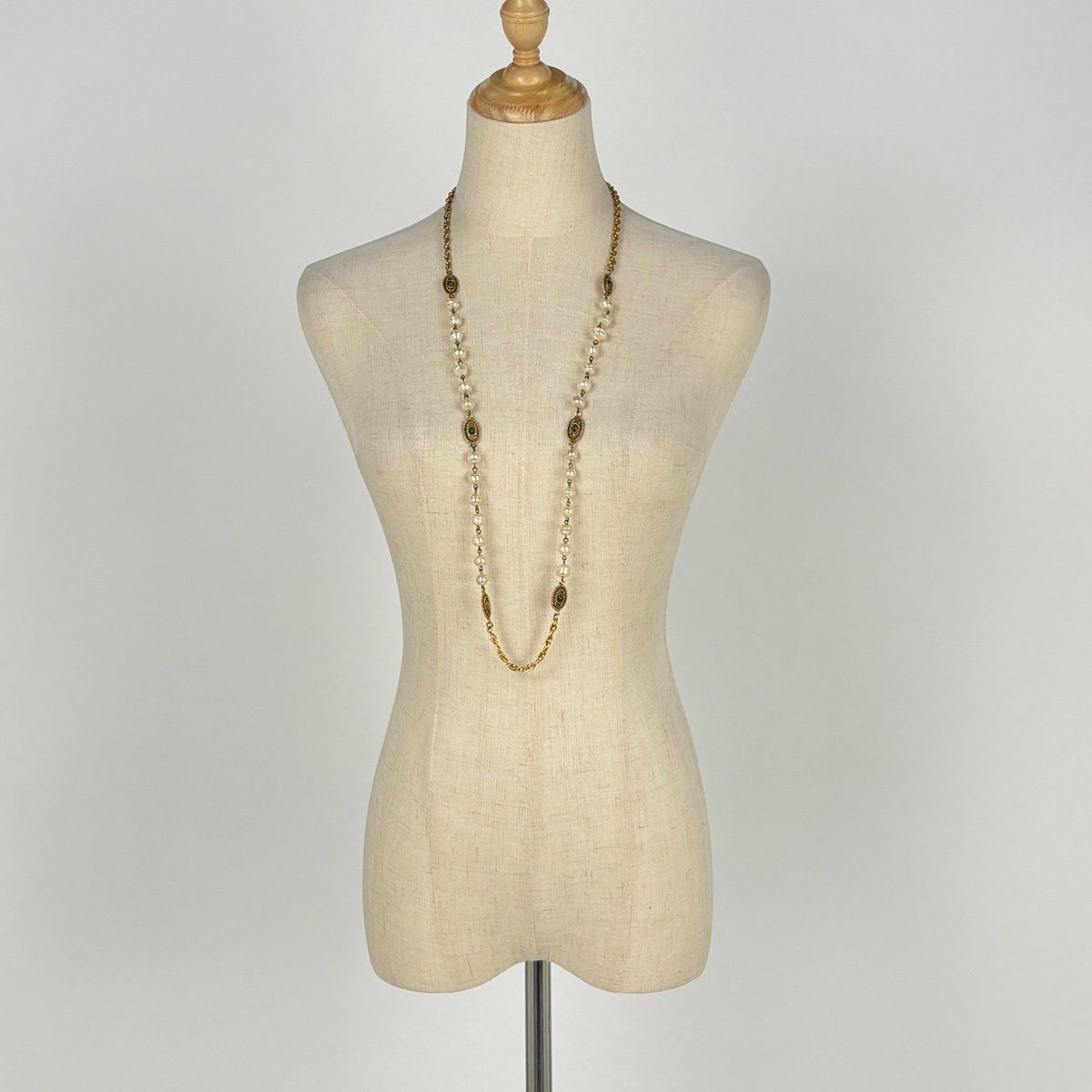 Chanel CC Logo Faux Pearl Necklace Color Stone Gold Plated — view 6
