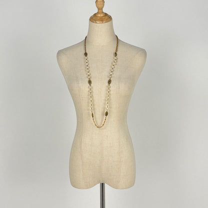 Chanel CC Logo Faux Pearl Necklace Color Stone Gold Plated — view 6