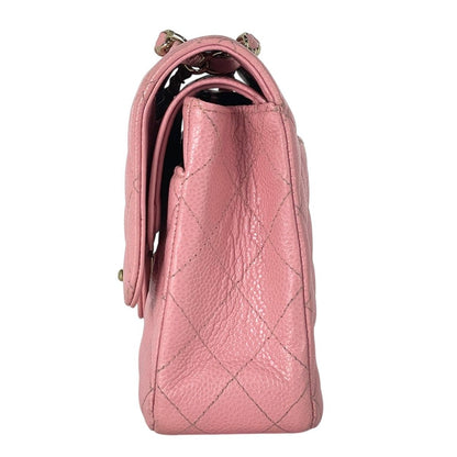 Chanel Quilted Double Flap Chain Shoulder Bag CC Logo Caviar Leather Pink — view 2