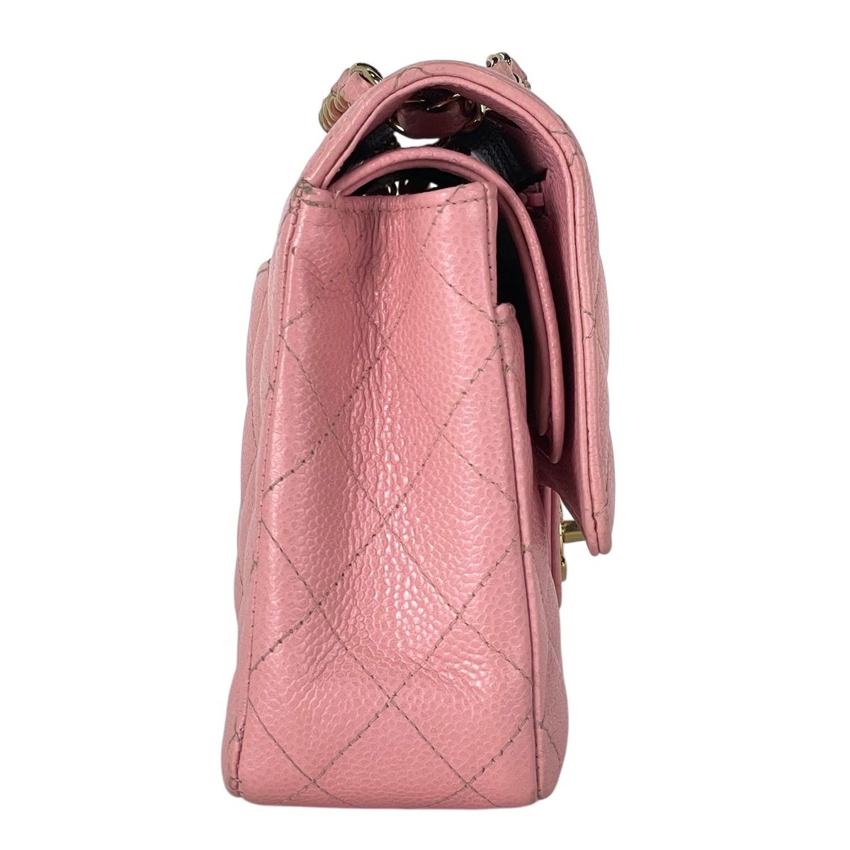 Chanel Quilted Double Flap Chain Shoulder Bag CC Logo Caviar Leather Pink — view 4