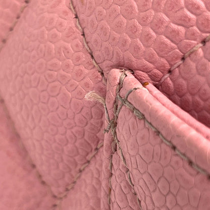 Chanel Quilted Double Flap Chain Shoulder Bag CC Logo Caviar Leather Pink — view 7