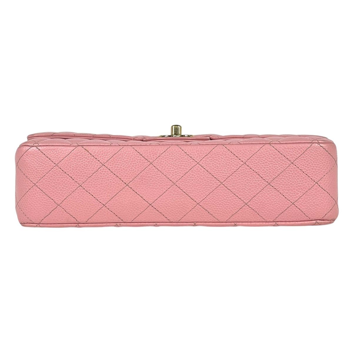 Chanel Quilted Double Flap Chain Shoulder Bag CC Logo Caviar Leather Pink — view 5