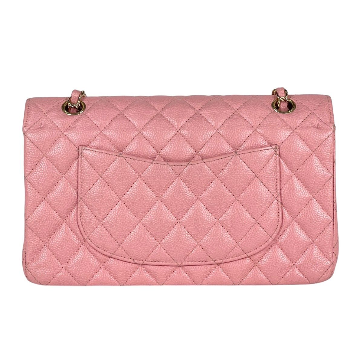 Chanel Quilted Double Flap Chain Shoulder Bag CC Logo Caviar Leather Pink — view 3