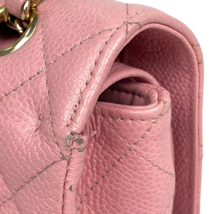 Chanel Quilted Double Flap Chain Shoulder Bag CC Logo Caviar Leather Pink — view 9