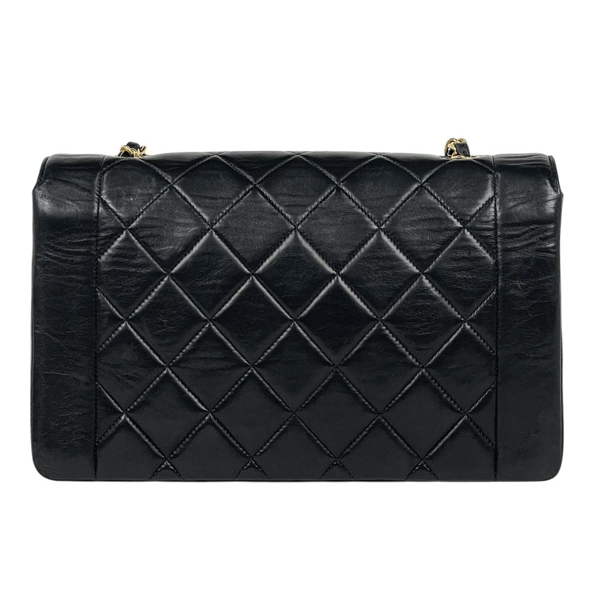 Chanel Diana Quilted Single Flap Chain Shoulder Bag CC Logo Leather Black — view 3