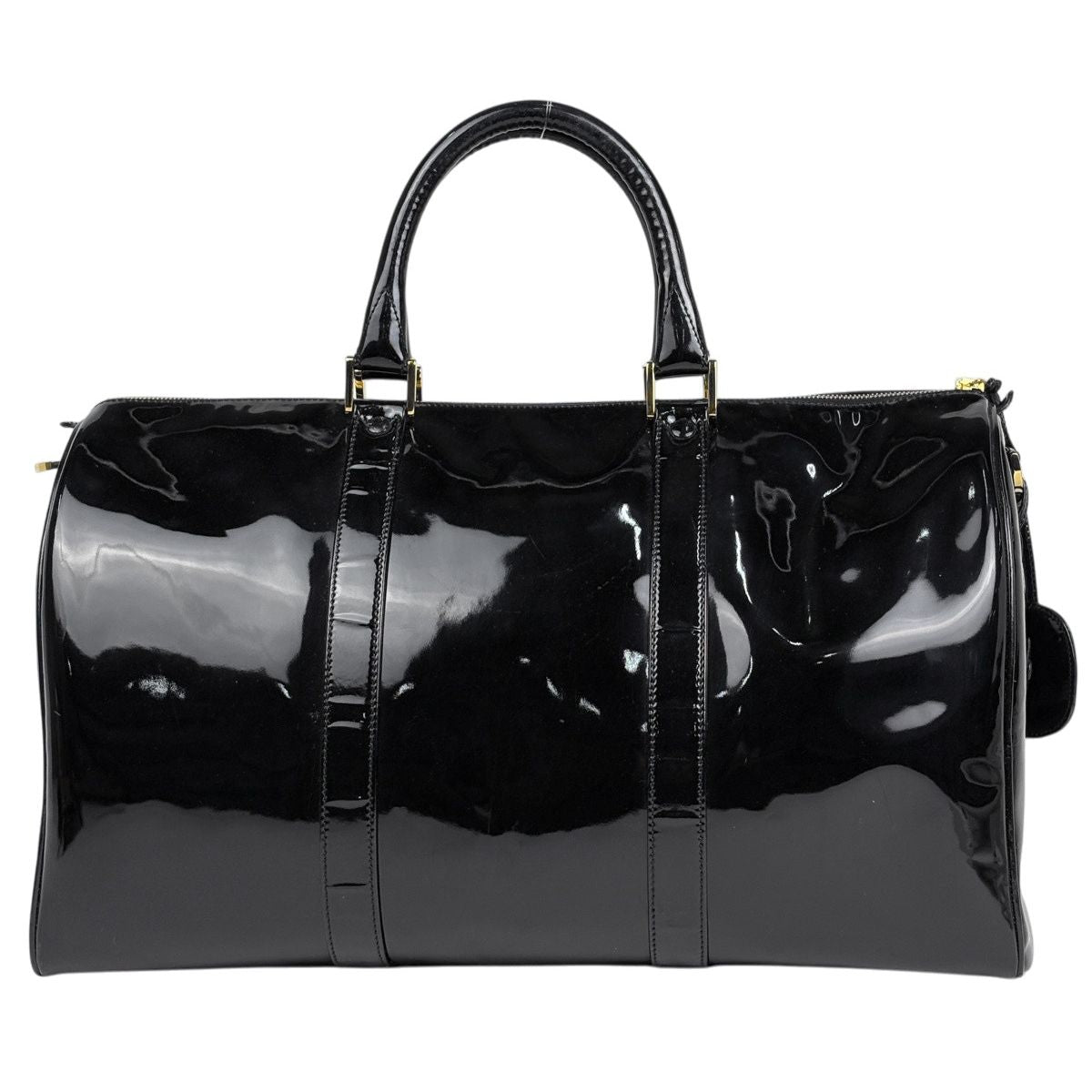 Chanel CC Logo Boston Bag 2-Way Enamel Patent Leather Black — view 3