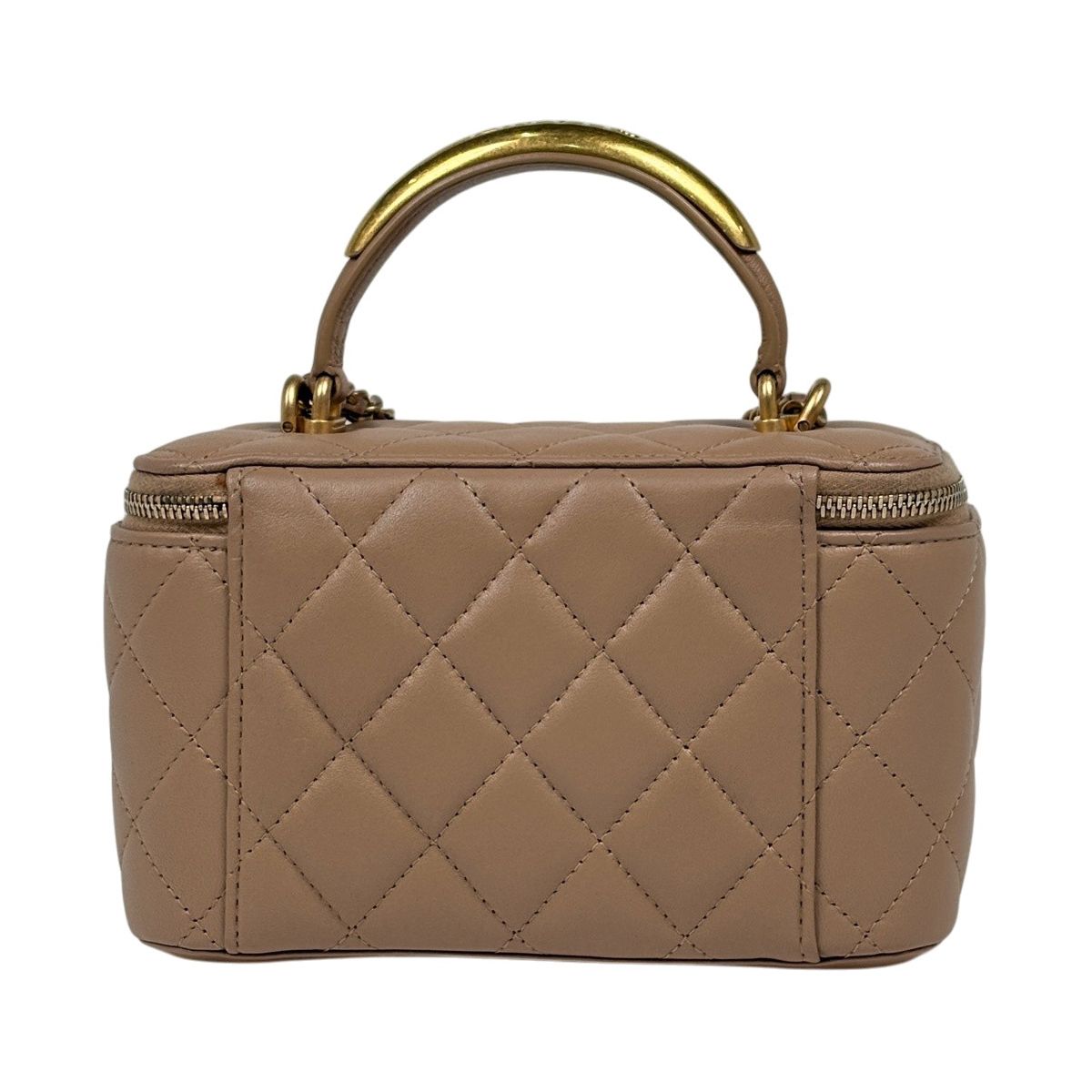 Chanel CC Logo Vanity Shoulder Bag Makeup Pouch Leather Beige — view 3