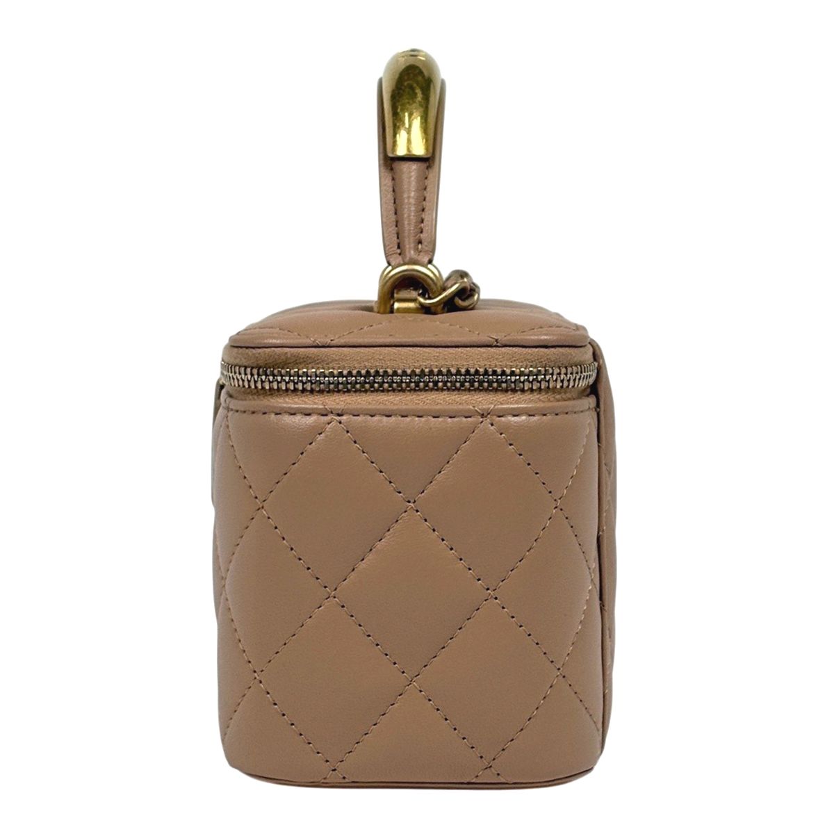 Chanel CC Logo Vanity Shoulder Bag Makeup Pouch Leather Beige — view 2