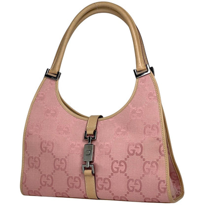 Gucci Jackie Line Handbag GG Pattern Canvas Pink Beige