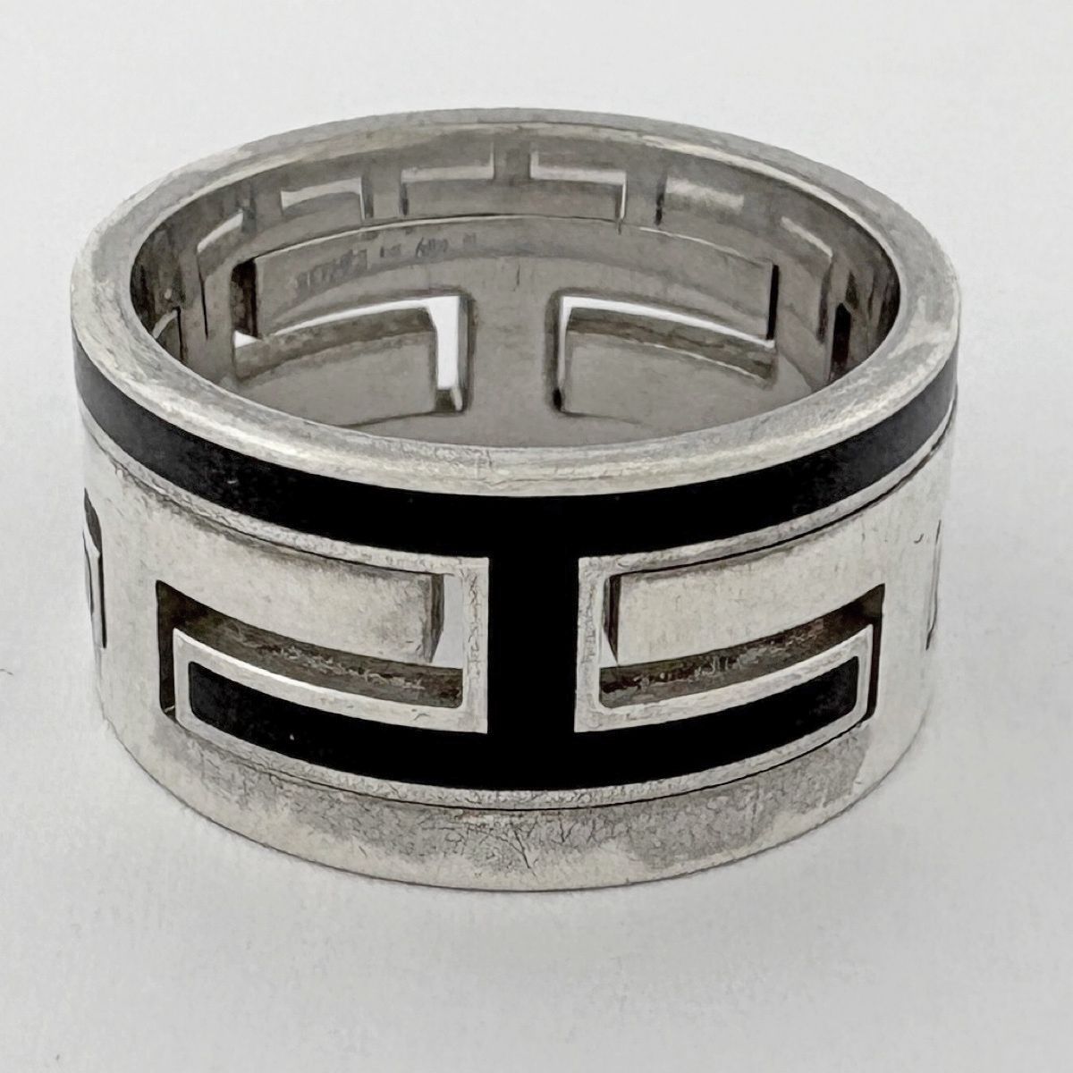 Hermes Mubouche Ring Logo 925 Sterling Silver Black