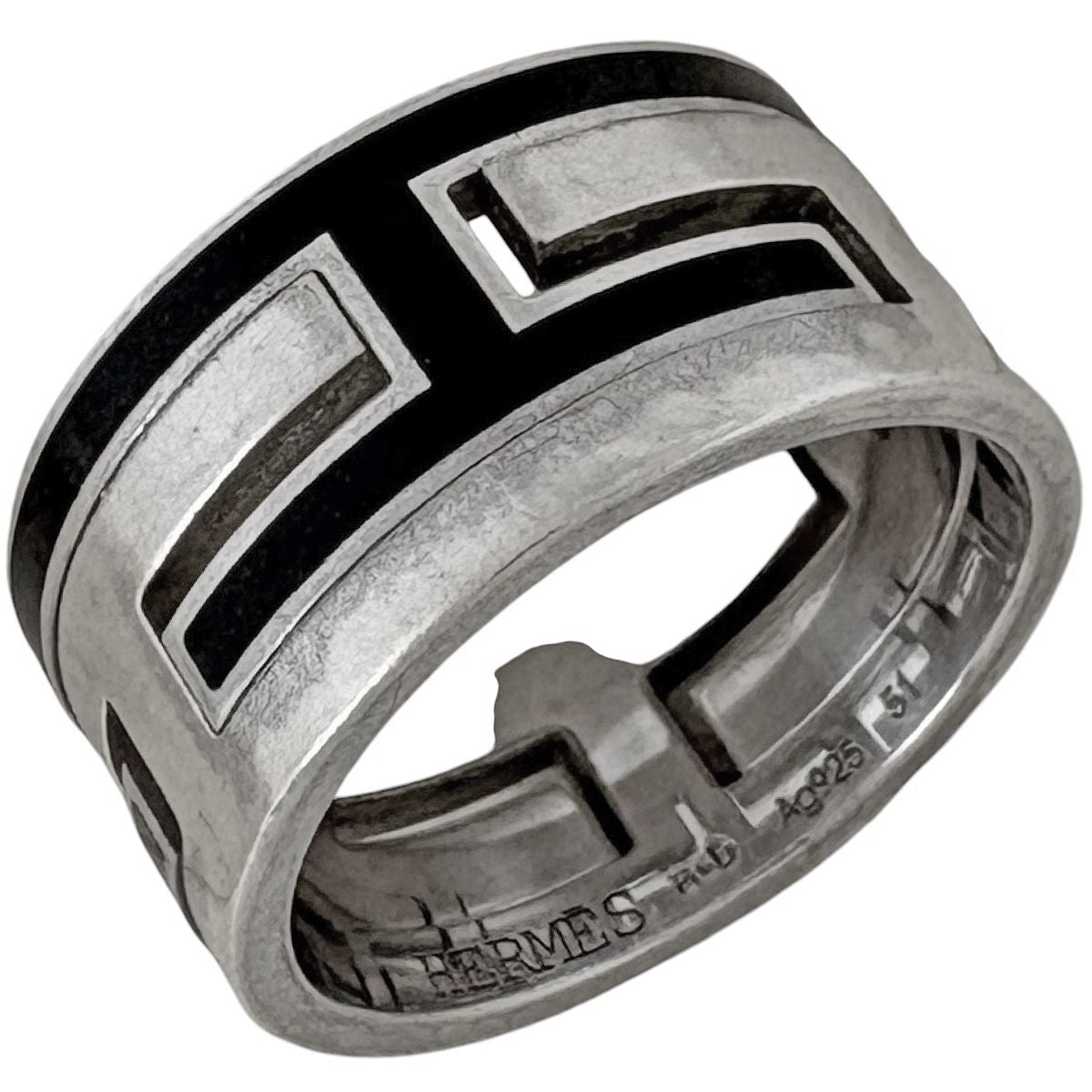Hermes Mubouche Ring Logo 925 Sterling Silver Black
