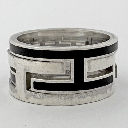 Hermes Mubouche Ring Logo 925 Sterling Silver Black
