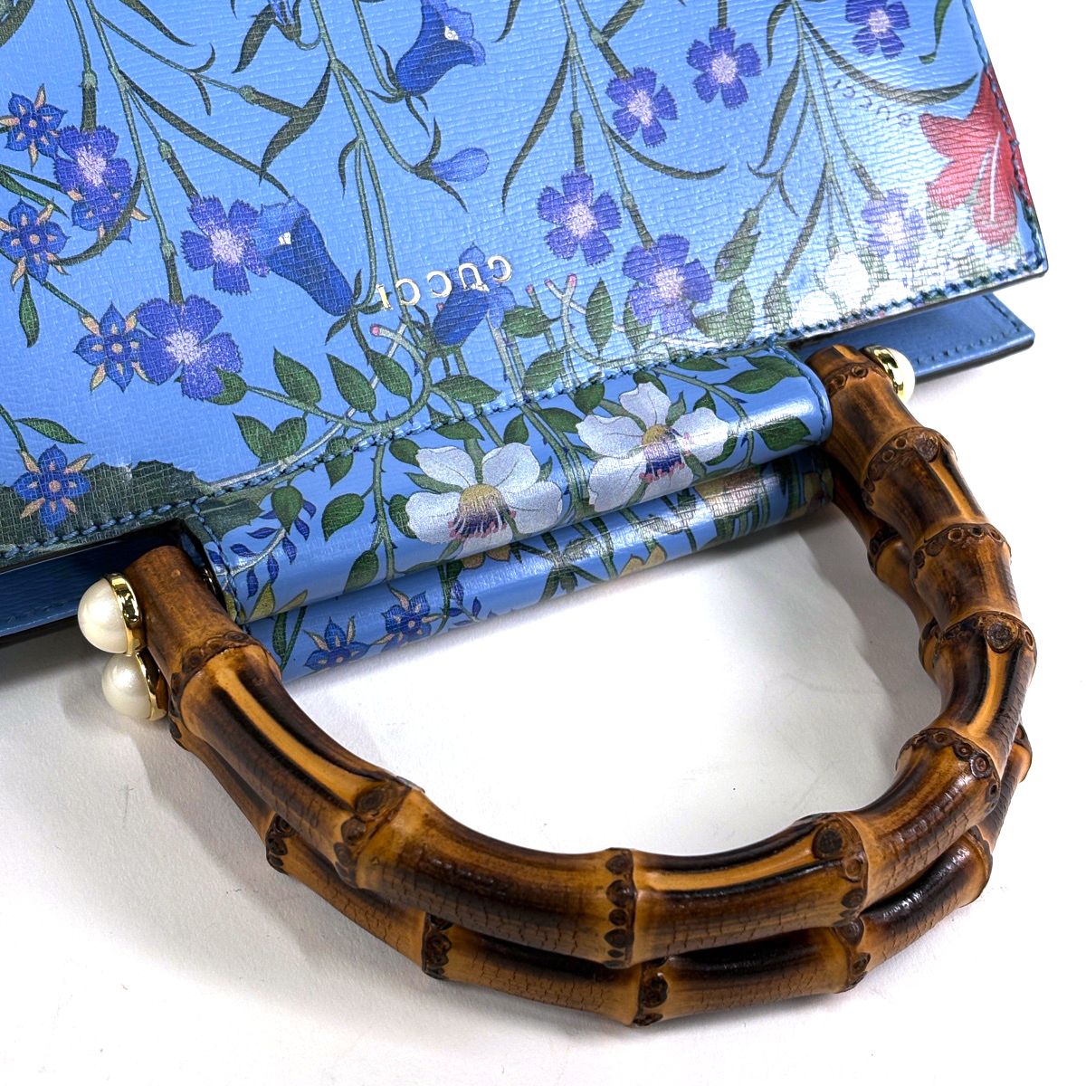 Gucci Nymfair Small New Flora Handbag 2-Way Bamboo Leather Blue — view 8