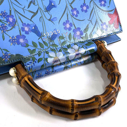 Gucci Nymfair Small New Flora Handbag 2-Way Bamboo Leather Blue — view 8