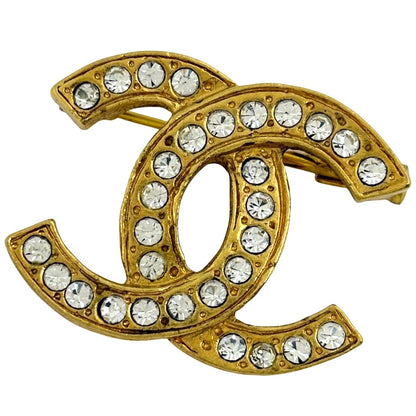 Chanel CC Logo Line Stone Brooch Gold Plated