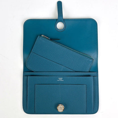 Hermes Dogon GM Bifold Wallet Taurillon Clemence Blue — view 8
