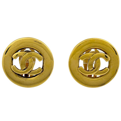 Chanel CC Logo Earrings Round Gold Plated