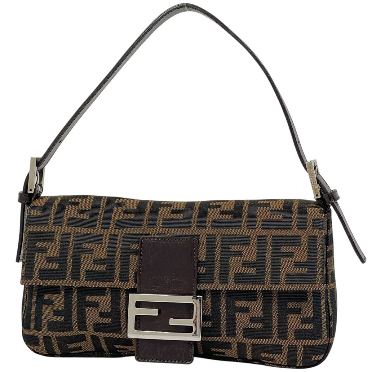 Fendi Zucca Pattern Mamma Baguette Shoulder Bag Canvas Brown