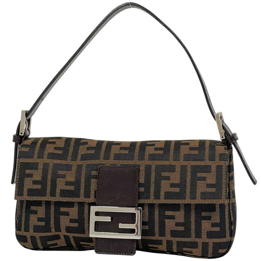 Fendi Zucca Pattern Mamma Baguette Shoulder Bag Canvas Brown