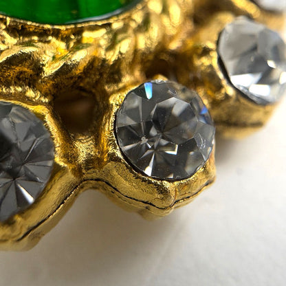 Chanel Colored Stone Earrings Gripoix Line Gold Green — view 4