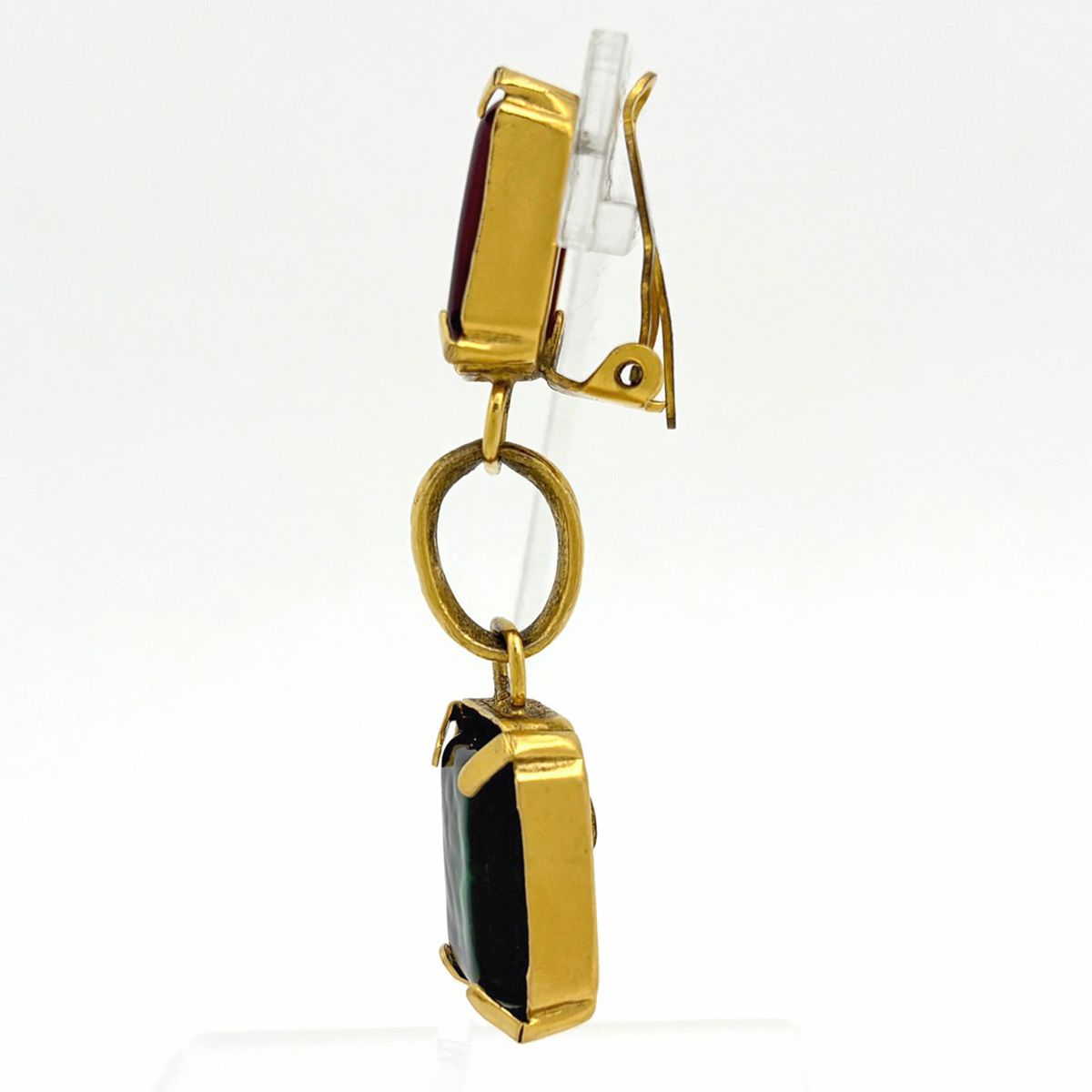 Chanel Color Stone Earrings Swing Gripoix Gold Plated Red Green — view 2