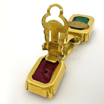Chanel Color Stone Earrings Swing Gripoix Gold Plated Red Green — view 3