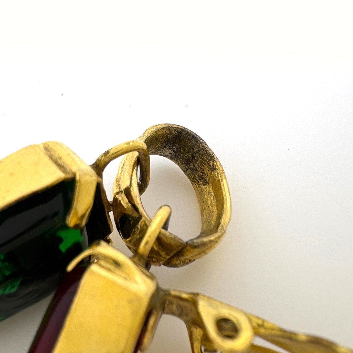 Chanel Color Stone Earrings Swing Gripoix Gold Plated Red Green — view 5