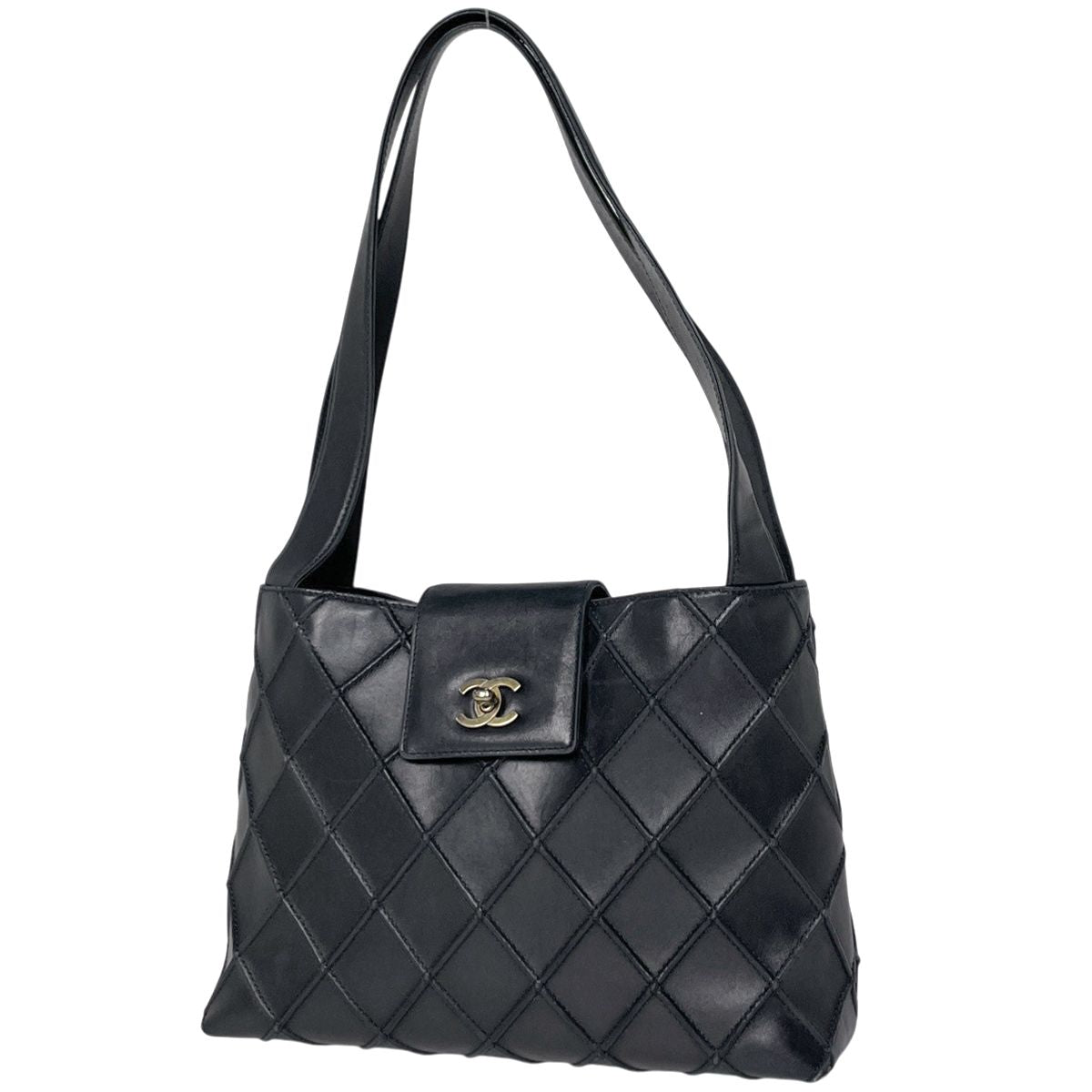 Chanel Cosmos Line Tote CC Logo Leather Black