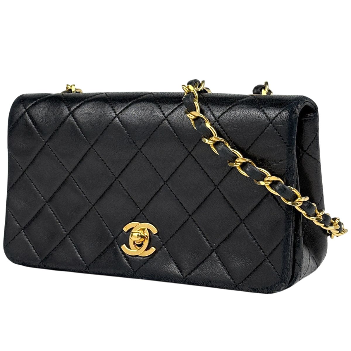Chanel Mini Quilted Single Flap Chain CC Logo Shoulder Bag Leather Black