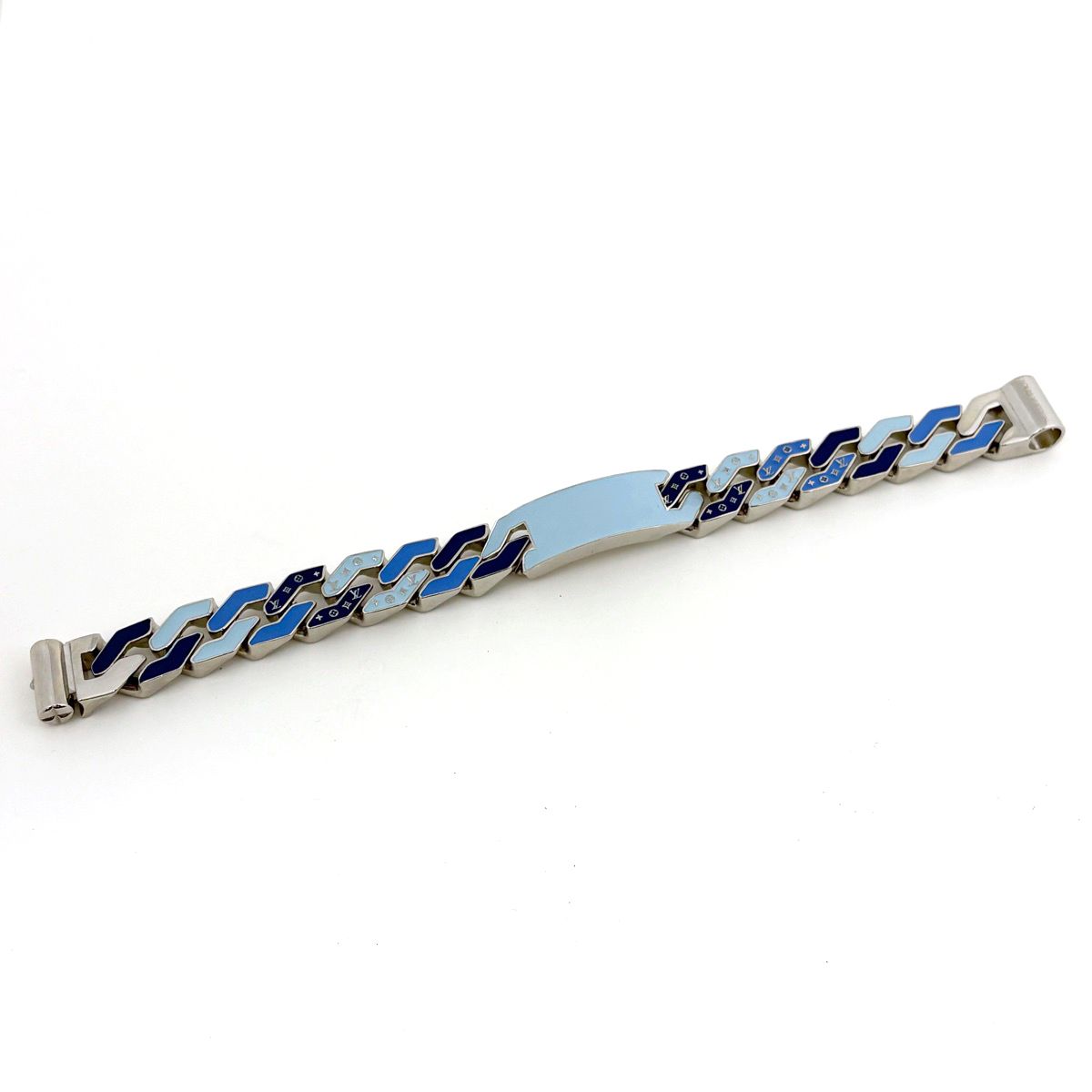 Louis Vuitton Bracelet Chain Links Monogram Metal Silver Blue — view 3