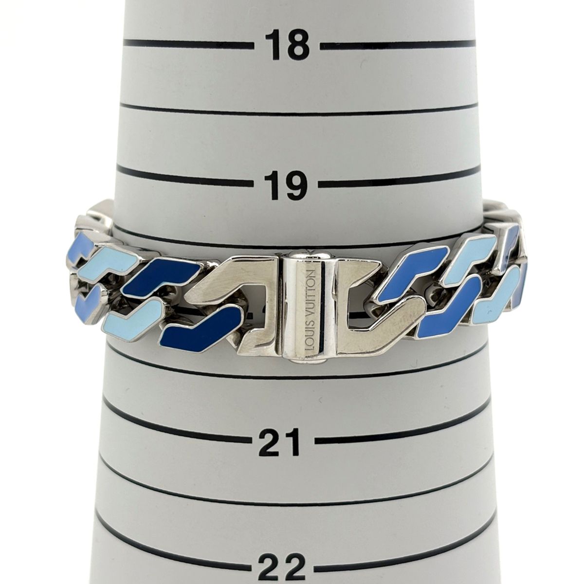 Louis Vuitton Bracelet Chain Links Monogram Metal Silver Blue — view 5