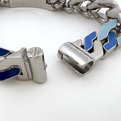 Louis Vuitton Bracelet Chain Links Monogram Metal Silver Blue — view 2