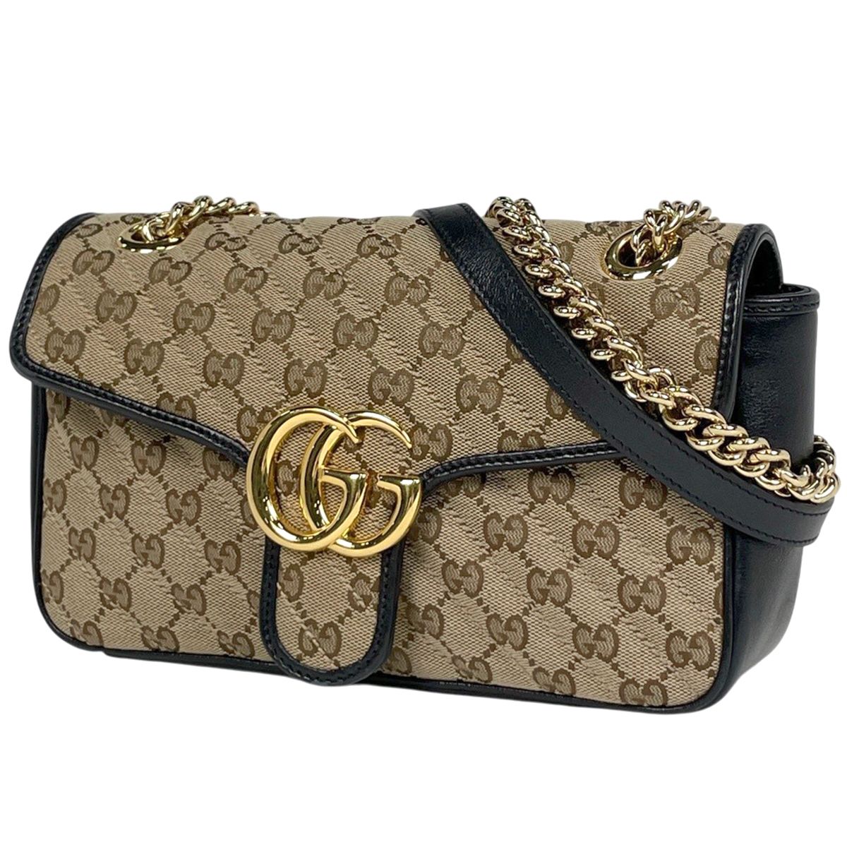 Gucci GG Marmont Quilted Small Shoulder Bag Pattern Canvas Beige Black