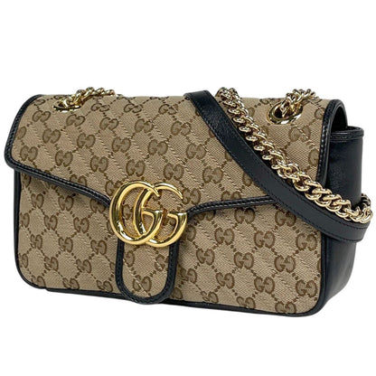 Gucci GG Marmont Quilted Small Shoulder Bag Pattern Canvas Beige Black