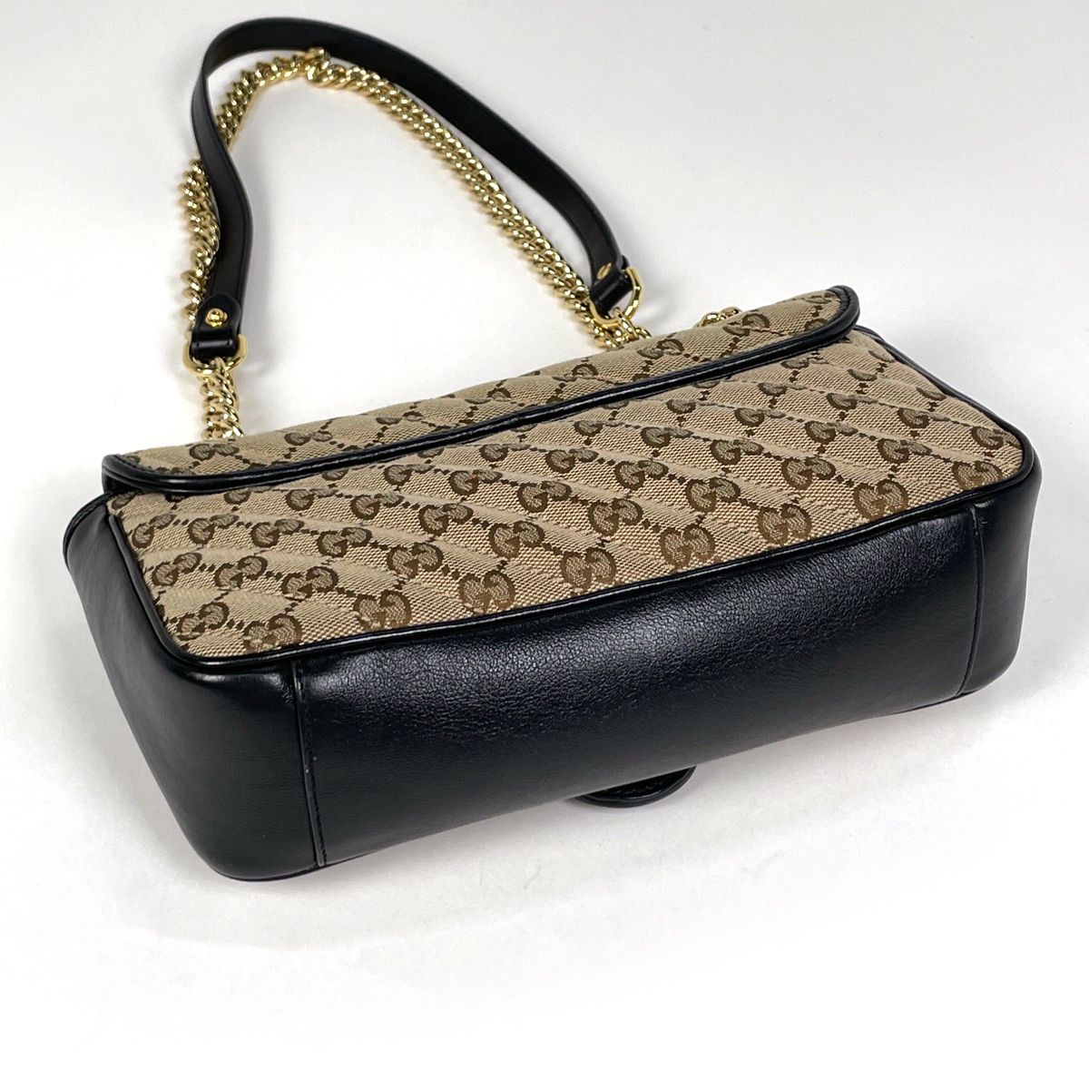 Gucci GG Marmont Quilted Small Shoulder Bag Pattern Canvas Beige Black — view 2