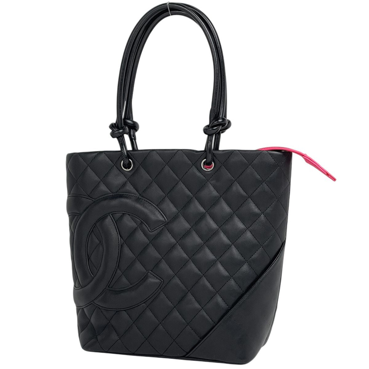 Chanel Cambon Line Tote CC Logo Handbag Leather Black