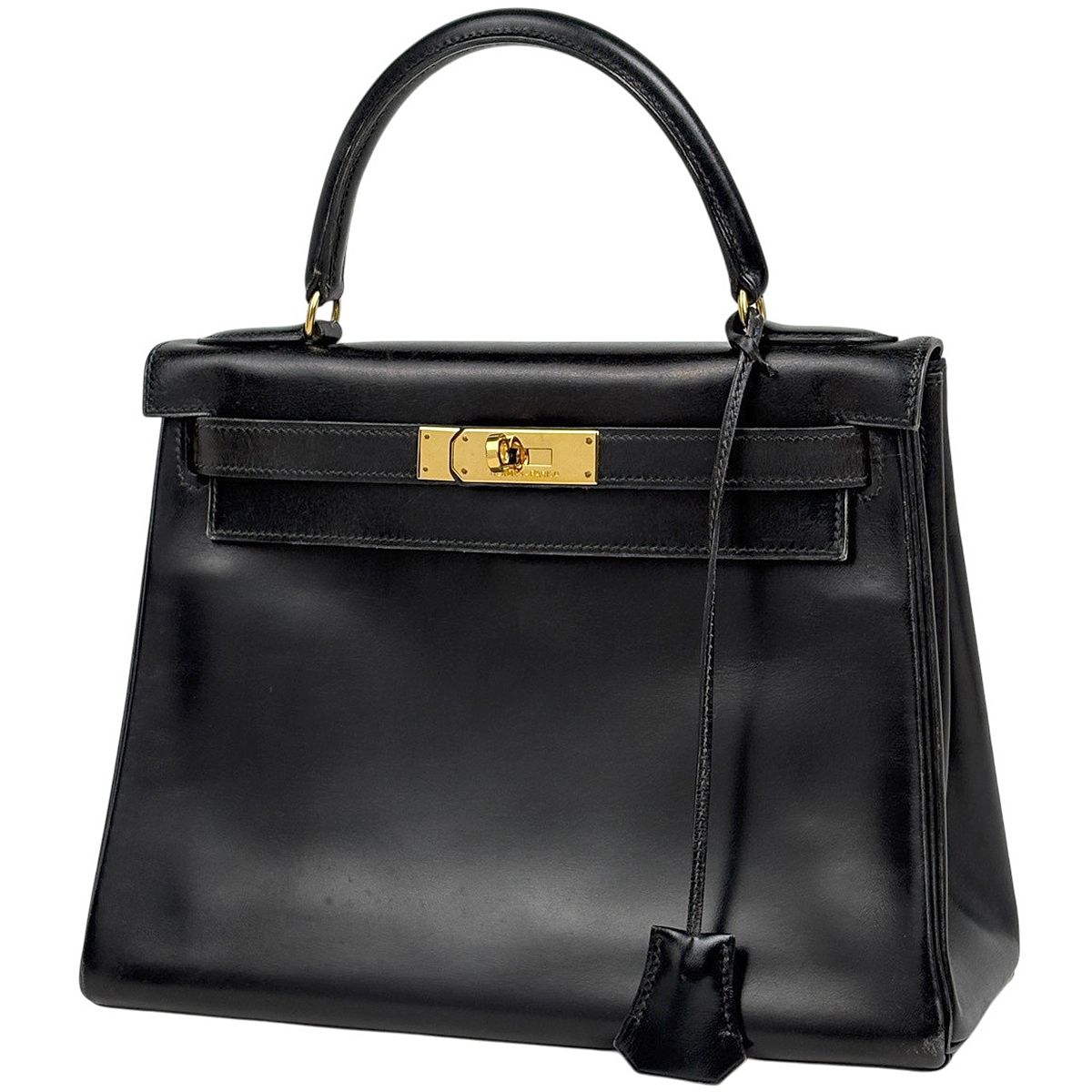 Hermes Kelly 28 Retourne 2-Way Shoulder Bag Box Calf Black