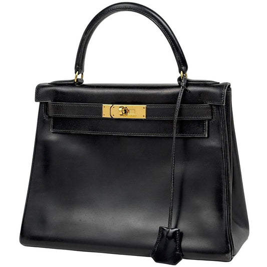 Hermes Kelly 28 Retourne 2-Way Shoulder Bag Box Calf Black